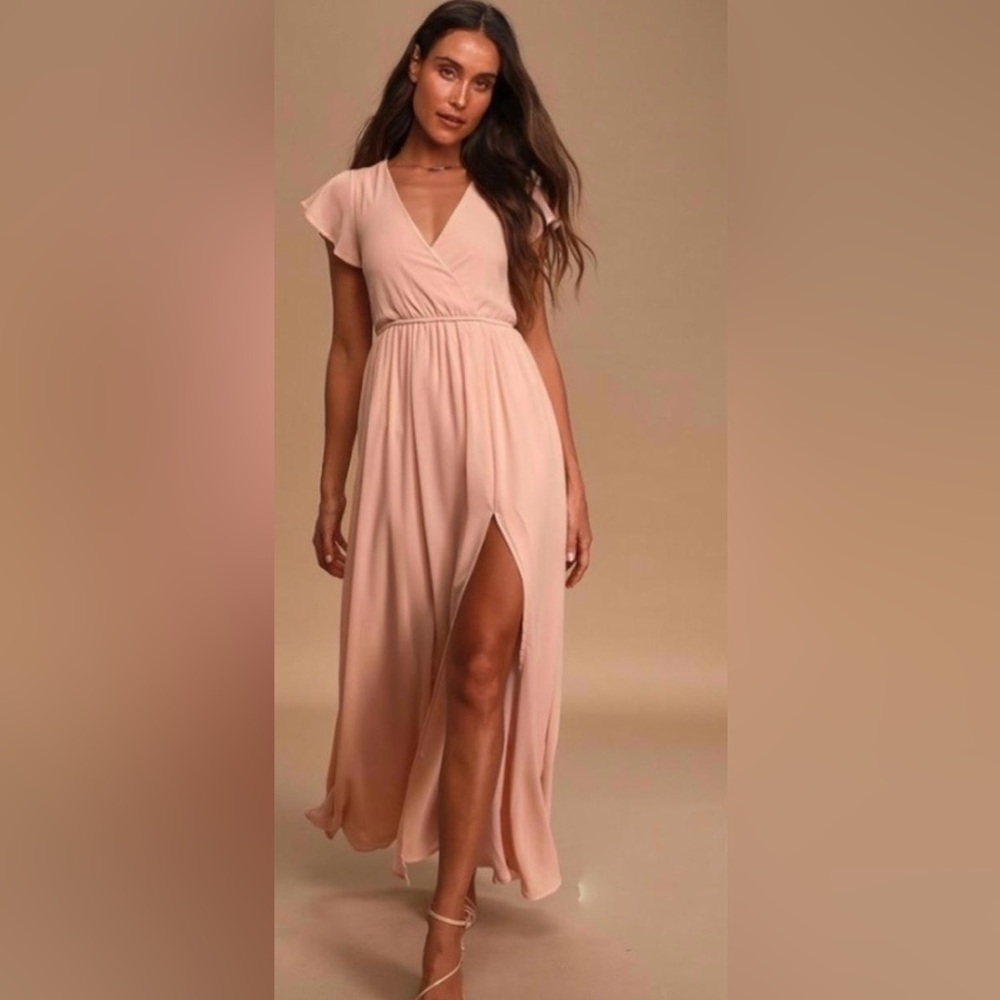 Lulus Lost In The Moment Blush Womens Maxi Dress Size XL Wedding Guest Glam